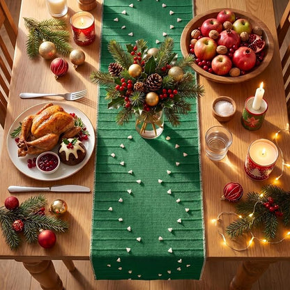 Artoid Mode Green Farmhouse Rustic Cotton Woven Table Runner, Seasonal - Image 3