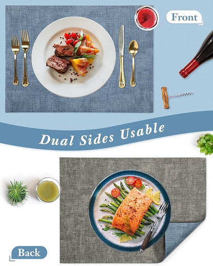 SUEH DESIGN Leather Placemats Set of 6 Reversible Table Mats Heat Resistant Waterproof No-Slip Place Mats for Dining Table Kitchen Parties