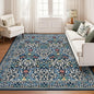 GarveeHome Washable Rug for Living Room, 9x12 Large Area Rug for Dining Room Under Table, Bedroom, Floral Soft Low Pile Non Slip Stain Resistant Carpet for Nursery, Playroom, Office, Dark Blue