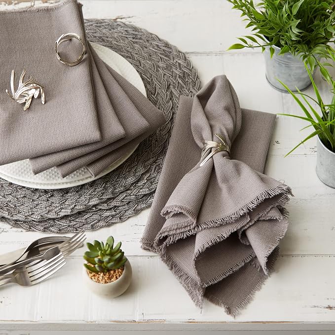 DII Everyday Collection, Fringed Solid Tabletop, Napkin Set, 6 Piece - Image 6