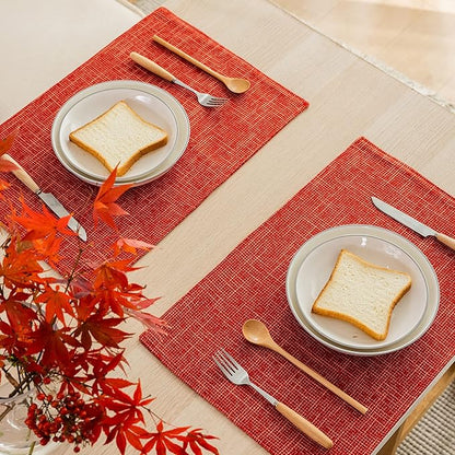 Kevin Textile Fall Table Mats Set of 4 Heat Resistant Washable Placemats for Seasonal Autumn Parties Buffet Dinner, 13 x 19 inches, Burnt Brick