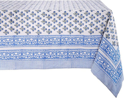 ATOSII Gulbahar Blue 100% Cotton Fall Rectangle Tablecloth, Handblock Print Floral Table Cloth for Kitchen Dining Linen I Thanksgiving Christmas Weddings Outdoors I 72 X 108 Inches I 8 Seater