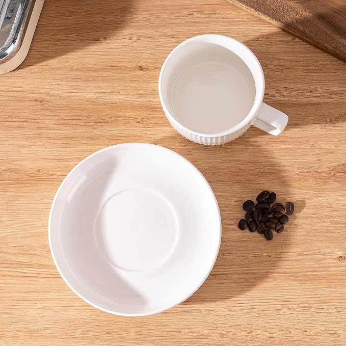 Ceramic Coffee Mug with Saucer, 8oz Glossy Porcelain Tea Cup Set, Modern - Image 5