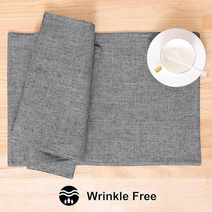homing Cotton Linen Placemats Set of 4, Cloth Washable Farmhouse Dining Table Mats for Indoors & Outdoors, Easy to Clean, Dark Grey, 13 x 19 Inch
