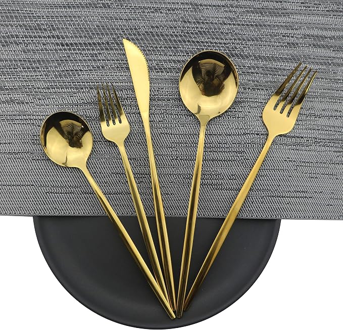 Shiny Gold Silverware Set, JASHII 20-Piece Stainless Steel Satin Finish - Image 4