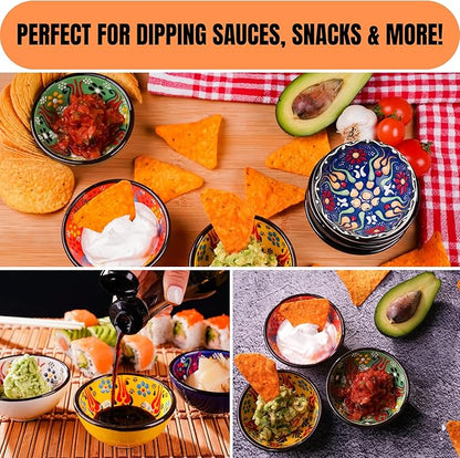 BCS Ceramic Pinch Bowls Set of 6, Small Bowls for Dipping - Cooking Prep & Charcuterie Board, Soy Sauce Dish, Multicolor Handmade Decorative Serving Dishes (3.2'' - 3 oz)