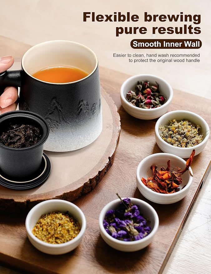 suyika Ceramic Tea Cup with Infuser and Lid, Gradient Embossed Large Tea Mug - Image 4