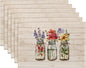 Flowers Placemats Set of 6,Washable Heat Resistant 12×18 Inch Linen Table Mats Fall Floral Place Mats for Party Outdoor Dining Decor