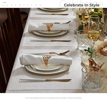 Leetaltree Luxury Crystal White Sequin Placemats Set of 8 - Waterproof Washable for Wedding, Anniversary, Daily Use - Sparkling Table Decor - Hand-Cut