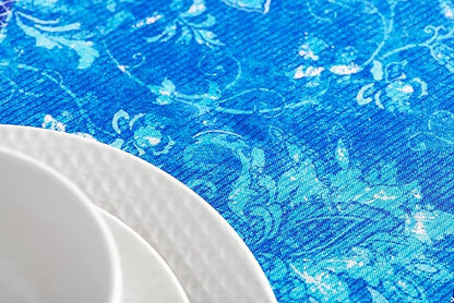 Maison d' Hermine Table Cloth Round Table 100% Cotton 63 Round Inches Tablecloth Reusable Decorative for Dining Room Farmhouse Home Valentines Day Decorations Spring Summer - Indigo Love