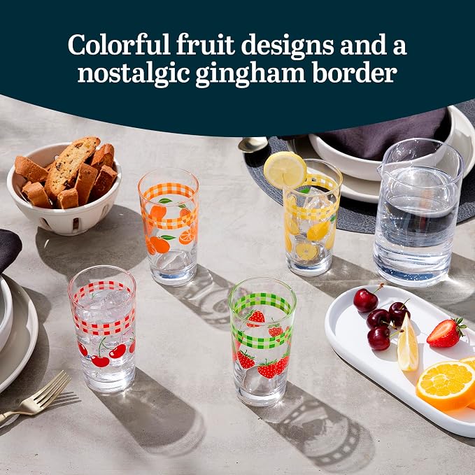 Libbey Vintage Juice Drinking Glasses Set of 4, Retro Fruit Design Glass Cups - Image 4