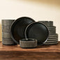 Ceramic Plates & Bowls Sets for 6, Handmade Reactive Glaze | Black Gold by FamiwarePremium