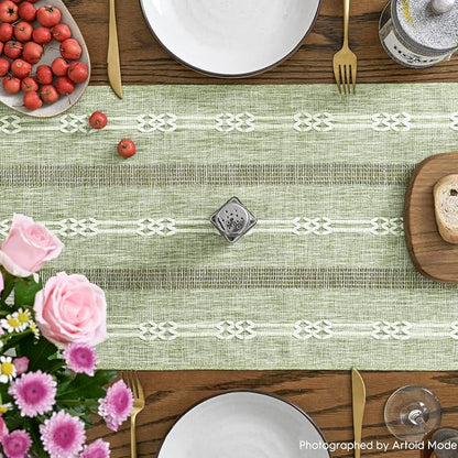 Artoid Mode Sage Green Farmhouse Embroidered Hollow Table Runner, Seasonal - Image 3