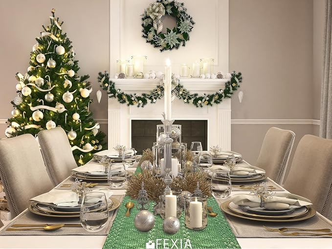 Green Table Runner with Tassels 12x72 Inch - Image 7
