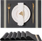 Leetaltree Luxury Black Placemats with Gold Stripes Placemats Set of 4 - Waterproof Washable for Wedding, Anniversary, Daily Use - Sparkling Table Decor - Hand-Cut