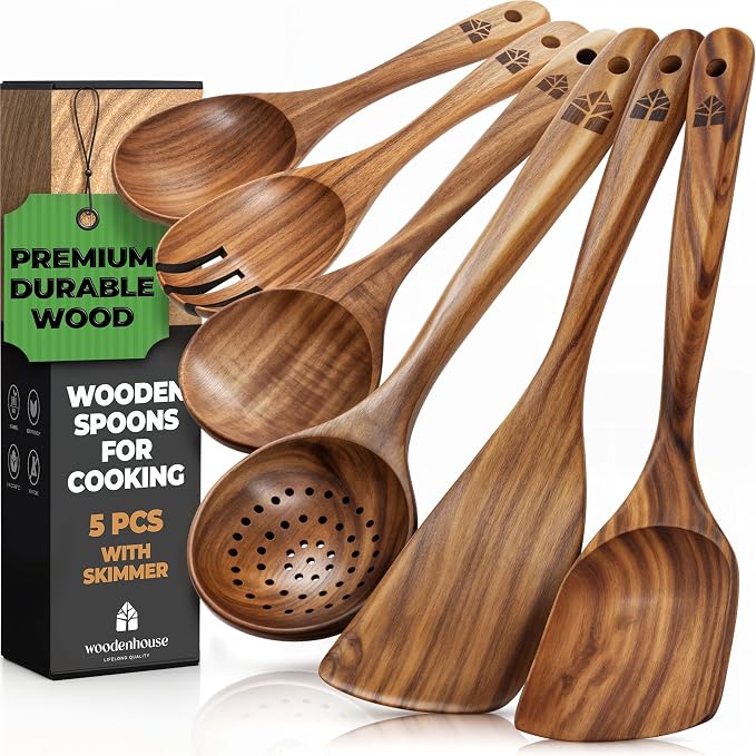 Wooden Spoons for Cooking, Teak Wood Kitchen Utensil Set – Multipack | by Woodenhouse