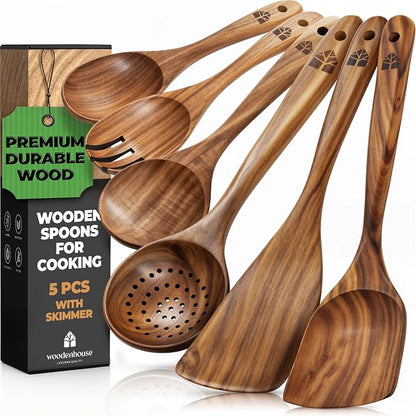 Wooden Spoons for Cooking, Teak Wood Kitchen Utensil Set – Multipack | by Woodenhouse