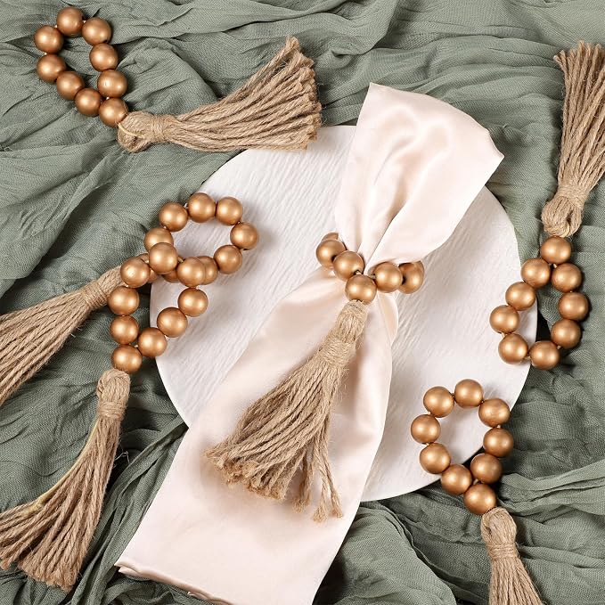 6 Pieces Wooden Bead Napkin Rings, Wooden Bead Easter Farmhouse Napkin Rings - Image 7