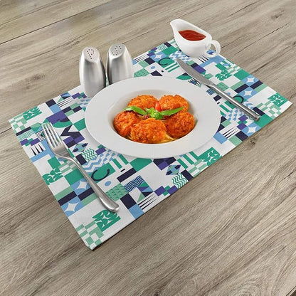 Ambesonne Mid Century Place Mats Set of 4, Geometric Modern Art Design in The Sixties Pop Art Shapes Pattern, Washable Fabric Placemats for Dining Table, Standard Size, Green Black