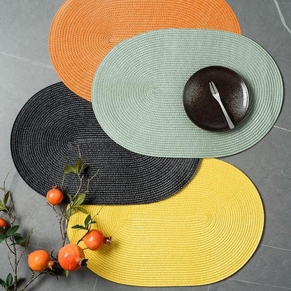 FunWheat Oval Braided Placemats Set of 6 Table Mats for Dining Tables Washable Heat Resistant Place mats for Daily Use 12X18 Inch(Oval Fog Green, 6pcs)