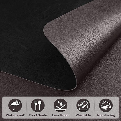 AAPLKER Faux Leather Placemats Set of 6, Vinyl Placemats Wipeable Waterproof Oil-Proof Table Mats, Heat Resistant Place Mats for Kitchen Indoor Outdoor, 16.9 x 11.8 inches (Choco Brown/Black)