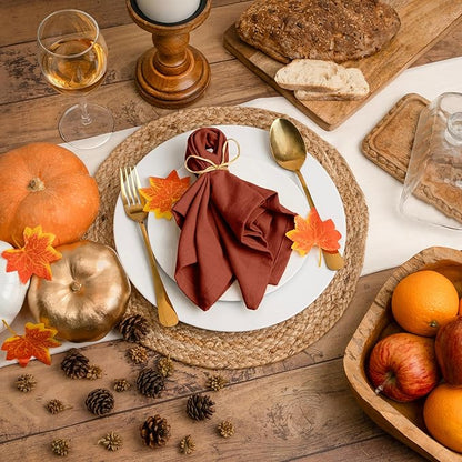 Blue Needles Solid Cloth Napkins Set of 6 Rust 100% Cotton Dinner Napkins 18x18 inches - Soft, Reusable, Absorbent & Washable Linen, Ideal for Christmas Events, Parties & Everyday Use