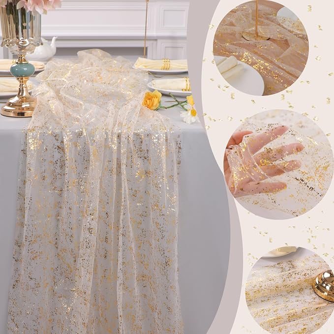 Snowkingdom 2Pcs Gold Gauze Table Runners 10Ft Sheer Chiffon Cheesecloth - Image 5
