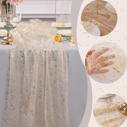 Snowkingdom 2Pcs Gold Gauze Table Runners 10Ft Sheer Chiffon Cheesecloth - Image 5