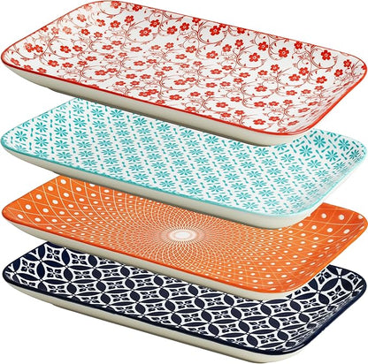 LEHAHA Ceramic Serving Platter, 12 x 7 inch Serving Trays for Party, Rectangular Serving Trays for Entertaining, Excellent Trays for Serving Food,Fruit,Cakes,Appetizers-Set of 4
