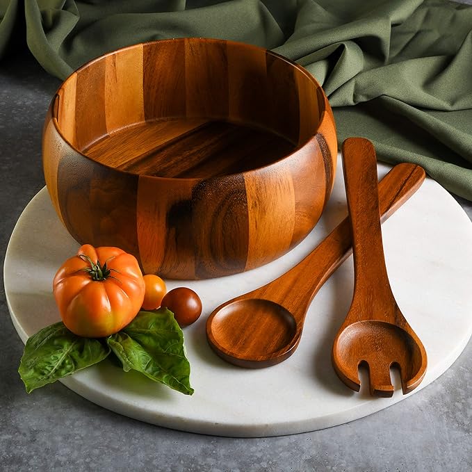 Gibson Home Laurel Acacia Wood Salad Bowl Set, 3 - Image 4