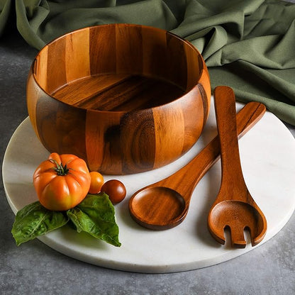 Gibson Home Laurel Acacia Wood Salad Bowl Set, 3 - Image 4