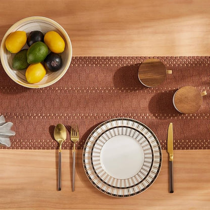 Macrame Style Boho Table Runner, 12x60 Inch Terracotta | Woven Boho Table Runner - Image 4