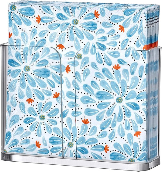 Amazing Abby Acrylic Luncheon Napkin Holder (6.5"x6.5"), Plastic Napkin Dispenser with Non-Slip Pads, Clear Napkin Stand, Great for Kitchen Counter, Dining Table, Bathroom Vanity, and More