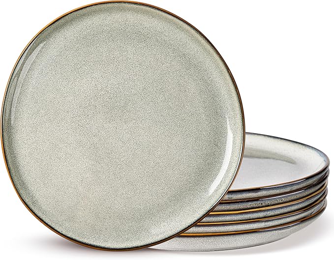 AmorArc Ceramic Plates Set of 6, 8.5 Inch Handmade Reactive Glaze Stoneware Plates set for Dessert, Salad, Appetizer,Dinner, Microwave & Dishwasher Safe, Scratch Resistant