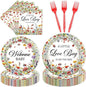 96 Pcs Love Bug Baby Shower Decorations, Floral Tableware Set | Includes paper by EoBeCy