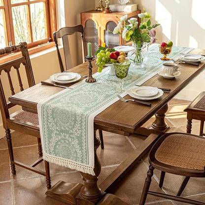 14x72 Medallion Table Runner Waterproof Rustic Farmhouse Macrame | Tired of a - Image 2