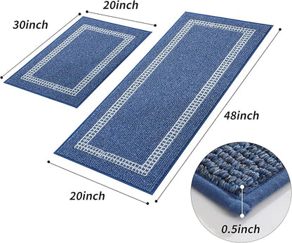 COSY HOMEER Kitchen Rugs Non-Slip 20x30/20x48 Inch Thick Polypropylene Standing Mat for Home Machine Washable, Blue