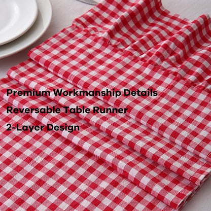 Red White Plaid Gingham Ruffle Table Runner 90 inches Long 100% Washed Cotton - Image 5