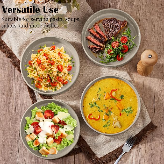 E-far Pasta Bowls Set of 4, 35oz Ceramic Large Salad Bowl Plates - Image 4