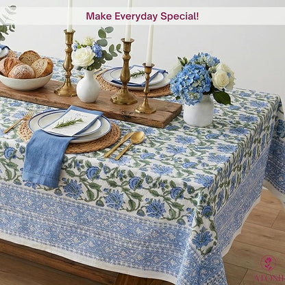 ATOSII Taj 100% Cotton Fall Tablecloth, Handblock Print Rectangle Table Cover for Kitchen Dining Linen I Parties, Thanksgiving, Christmas, Wedding, Table Cloth I 72 X 120 Inches I 10 Seater