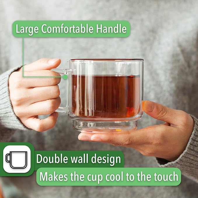 BTaT- Double Walled Stackable Glass Coffee Mugs, 12 oz, Glass Coffee Cups - Image 7