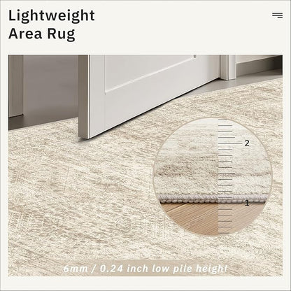 Area Rug 10x12 Vintage Washable Living Room Large Carpet Non Slip Bedroom Indoor Office Dining Room Low Pile Thin Rug Beige