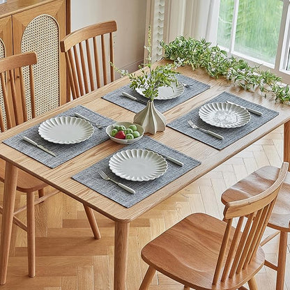 Softalker Faux Linen Placemats Set of 4-12 x 18 Inch, Heat Resistant Double Layered Durable Burlap Farmhouse Place Mats, Non-Slip Washable Rustic Table Mats for Dining, Kitchen, Party（Light Grey