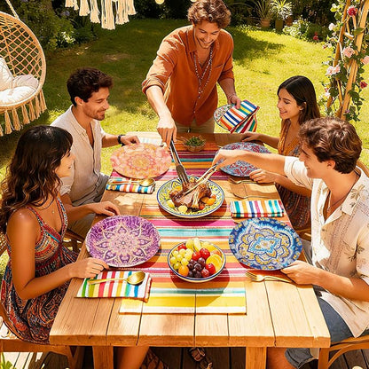 AnyDesign Boho Paper Plates Disposable Plates Vintage Bohemian Style Dessert - Image 5