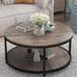 NSdirect Round Coffee Table, 36” Coffee Table for Living Room, 2-Tier Wood Desktop & Sturdy Metal Legs Table Home Furniture with Storage Shelf (Walnut)