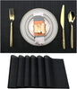 SLKQG Black Placemats Set of 6 - Easy Clean Washable Vinyl Placemats - Wipeable Heat Proof Table Mats for Dining Table - 17x12 Inch (Pure Black, 6)