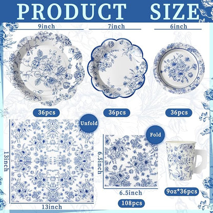Pickmesh 252 Pcs Blue Floral Tea Party Supplies - Image 2