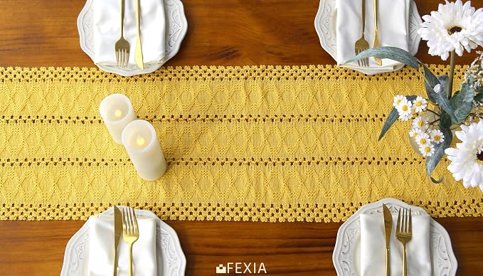 Yellow Table Runner with Tassels 12x90 Inch - Image 6