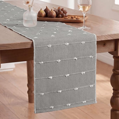 Artoid Mode Grey Farbic Rustic Cotton Woven Table Runner, Farmhouse Retro - Image 2