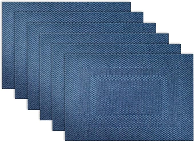 DII PVC Tabletop Collection Woven Indoor/Outdoor, Placemat Set, Nautical Blue by DII